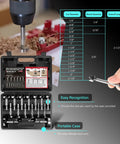 Straight Shooting Precision Forstner Bit Set For Woodworking And Carpentry Smoothly Bores Clean Holes In Hardwood Plywood Composites 16 Piece Pro Drill Kit with case and drill specs.