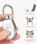 4 Pack M20 Single Pulley Snatch Block Stainless Steel 304 Lift Block With Swivel Hook for One Quarter Inch Rope close-up