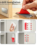 8 Pack Ultra Thin No Drill Magnetic Cabinet Door Catches With Invisible Adhesive Tape For Kitchen Cupboard And Bathroom Drawer Hardware showing no-drill installation steps.