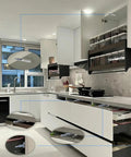 Modern kitchen showcasing Push To Open Cabinet Latch Set 12 Pack Magnetic Touch Latches for hidden cabinet doors and drawers.