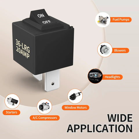 Go To Relay Bypass Switch And Tester Kit 9038 9036 9037 showing 20AMP capacity and applications for vehicle components