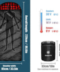 0 Degree Four Season Sleeping Bag For Adults With Cotton Flannel Cozy XXL Big And Tall Camping Sleeping Bag With Compression Sack Black 90 X 35 Inch Right Zip For Cold Weather Winter Outdoor Use showing dimensions and temperature ratings