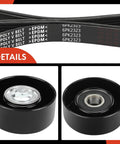 Engine Serpentine Belt Drive Kit for Chevy Trailblazer 2002-2009, GMC Envoy, close-up of belts and pulleys