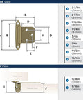 Diagram showing dimensions of Golden Champagne Variable Overlay Cabinet Hinge with Self Closing Face Mount for Kitchen Cabinets.