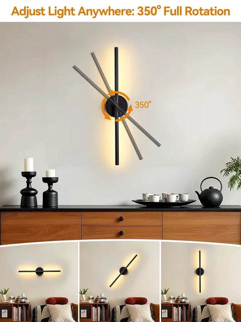 Modern Cordless Wall Sconces Set Of 2 With Remote And Touch Dimming Rechargeable Battery Operated Led Lights For Bedroom Hallway 3000k To 6000k Sleek Black Metal Knockout Vibe Dead Simple Setup - 350-degree adjustable light on wall.