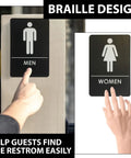 ADA Compliant Restroom Door Signs For Offices, Businesses, And Restaurants, Mens And Womens Bathroom Signs In Black, Durable Plastic