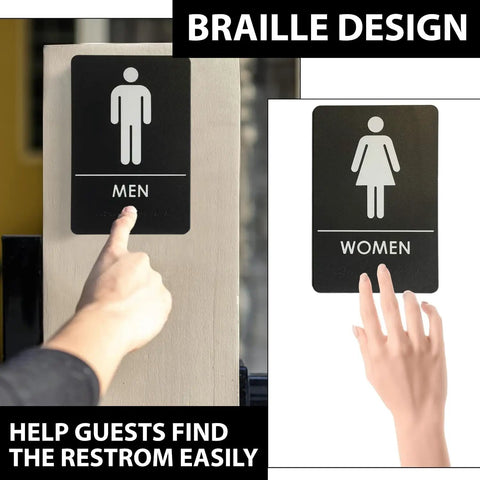 ADA Compliant Restroom Door Signs For Offices, Businesses, And Restaurants, Mens And Womens Bathroom Signs In Black, Durable Plastic
