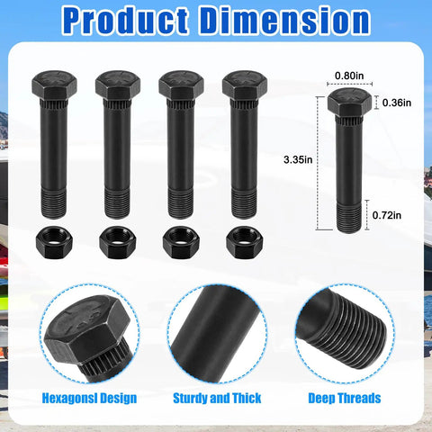 High Grade Square U Bolt Kit For Boat Trailer Leaf Spring Axle Install With Solid Mounting Plates And Tight Hex Nuts For 2x2 Inch Tubes 4 3/4 Inches Long showing product dimensions and bolt specifications