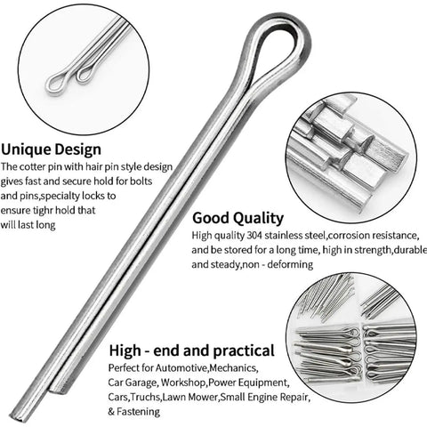 Split Cotter Pins Stainless Steel Grade 304 Assortment Pack With Hard Case Box 150 300 560 680 Pieces For Auto Repair Machinery And DIY Projects Quick Secure Fixation And Easy Install, hairpin style