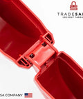 Red impact-resistant gate valve lockout for 6.5-10 inch valves, OSHA compliant with center knockout for OSY and rising stem valves.
