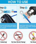 TICONN 120Pcs heat shrink wire connector kit with blue insulated automotive/marine terminals; instructional usage diagram