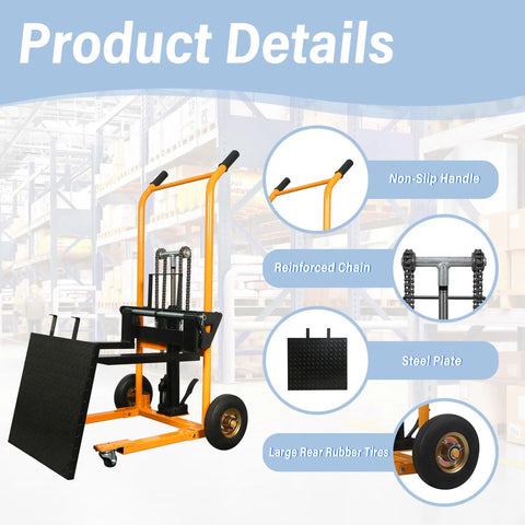 Heavy Duty Hydraulic Pallet Jack Stacker With Smooth Winch Lift And Rugged Steel Forks Handles 440 Pounds Up To Thirty Five Inches Fast For No Sweat Warehouse Moves And Dead Simple Heavy Hauling Tasks