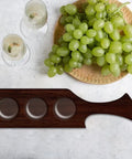 Nail The Perfect Pour Every Time With This Thick Clear Acrylic Wine Flight Paddle Template Router Drafting Stencil Reusable Precision Layout Tool For Bartenders And Craft Fans. Acrylic wine flight paddle with five circular cutouts, green grapes, and clear wine glasses.