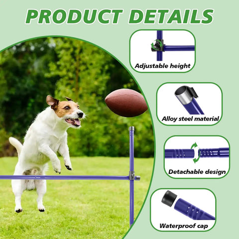 Dog jumping over hurdle in Heavy Duty Metal Dog Agility Course Set For Backyard Training With Adjustable Height Jumps And Hurdles Rust Resistant Alloy Steel Obstacle Course Three Pack