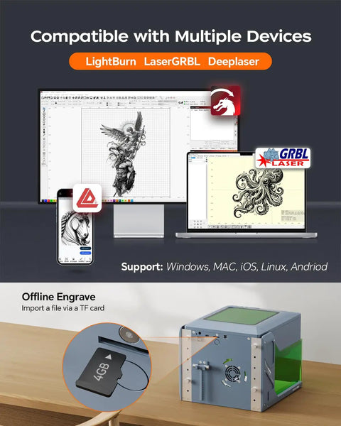5W Portable Laser Engraver with Display Screen For Wood Acrylic Leather Wireless SD Card and Offline Engraving Deeplaser System illustration