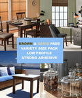 Top Shelf Furniture Felt Pads 165 Piece Bundle With Heavy Duty Self Adhesive Scratch Proof Floor Savers For Hardwood And Laminate Featuring Transparent Noise Reducing Bumpers And Super Slick Trim Jobs For A Sweet Home Setup in brown and beige variety.