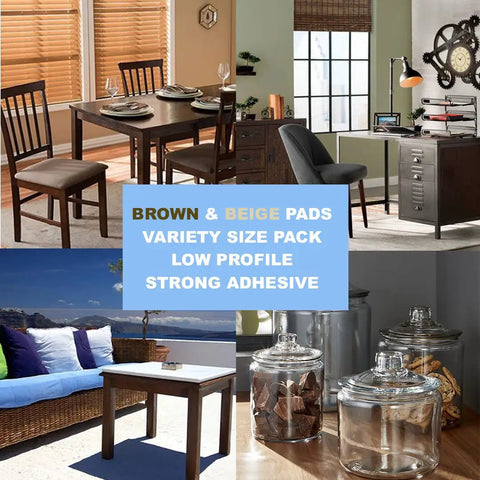 Top Shelf Furniture Felt Pads 165 Piece Bundle With Heavy Duty Self Adhesive Scratch Proof Floor Savers For Hardwood And Laminate Featuring Transparent Noise Reducing Bumpers And Super Slick Trim Jobs For A Sweet Home Setup in brown and beige variety.