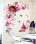 3D Peony Flower Wall Decals Peel And Stick Removable Wall Art for cozy kids' room with vibrant pink petals and butterfly accents