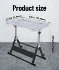 Built Like A Tank Heavy Duty Folding Welding Table With Five Hundred Pound Capacity Adjustable Height And Three Tilt Angles Portable Steel Workbench On Smooth Rollers For The Garage, showing dimensions of 44x21 inches.