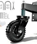 Close-up of 6 Inch Heavy Duty Gate Wheel With 360 Degree Swivel Roller, extra hardware, and gloves for durable outdoor use.