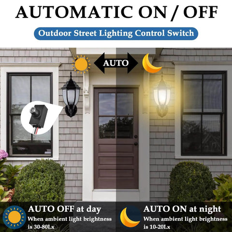 Image showing operation of 2 Pack Auto On Off Outdoor Dusk to Dawn Photocell Sensor for post lights at night and day settings.