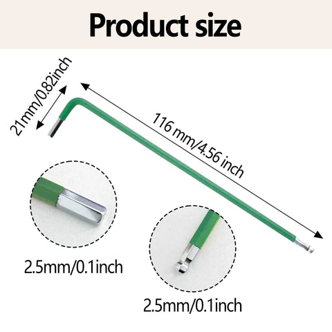 4 Piece 2.5mm Ball End Hex Key Set with Long Arm L Shaped Allen Wrenches S2 Steel Six Point Hex Ball End Design product dimensions.