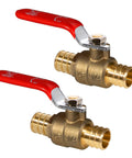 Lead Free Brass PEX Ball Valve Set Three Quarters Inch Two Pack For Easy Install Hot Water Identification Red Shut Off Valves NSF ANSI 61