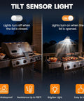 Grill Light For Blackstone Griddle And Weber Grill Rechargeable BBQ Lights illuminate open grill at night with tilt sensor.