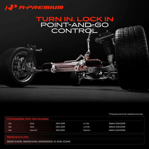 Electronic Power Steering Rack And Pinion Assembly For Kia Soul 2014 2019 shows steering system with inner tie rods and dust boots.