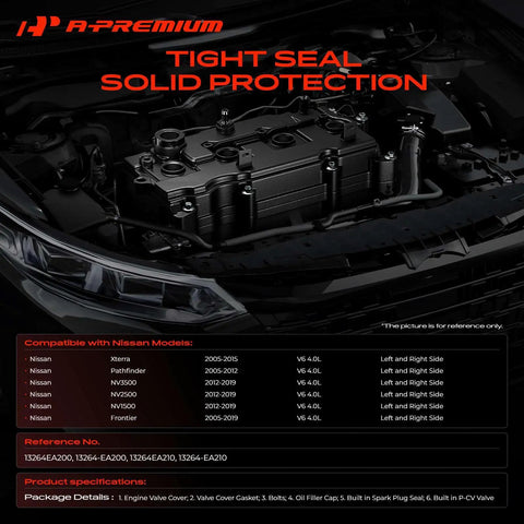 Beefed-Up Pair Of Left And Right Engine Valve Covers With Gasket Bolts And Oil Filler Cap For Nissan Frontier Pathfinder Xterra NV1500 NV2500 NV3500 V6 4.0L VQ40DE in engine bay.