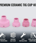 Pro Grade Ceramic Welding Cup Kit 12 14 16 24 Sizes With 2.4mm Center Hole Inner Dia For WP9 Welding Equipment 20 25 17 18 26 Pink