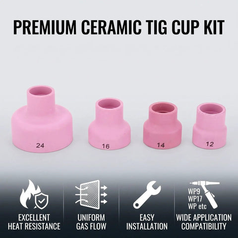 Pro Grade Ceramic Welding Cup Kit 12 14 16 24 Sizes With 2.4mm Center Hole Inner Dia For WP9 Welding Equipment 20 25 17 18 26 Pink