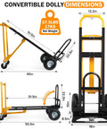 3-in-1 Convertible Hand Truck Dolly Cart With 10-Inch Pneumatic Wheels 1000 Lb Capacity dimensions and modes shown