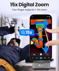 Technician using P1 USB-C Thermal Imaging Camera for iPhone and Android with 320x240 IR Resolution in plumbing inspection app view