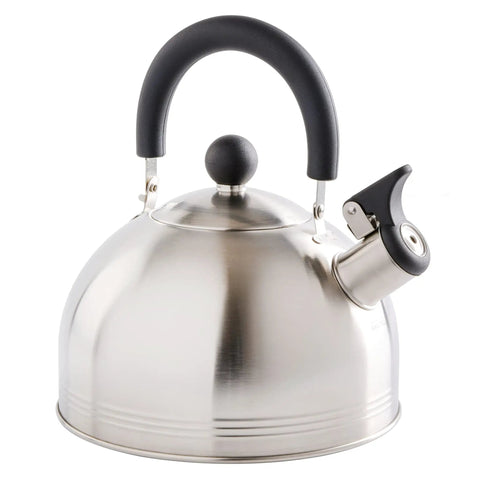Carterton Stainless Steel Whistling Tea Kettle 1.5 Quart Capacity With Mirror Finish Fast Boil On Stovetop Easy Pour Flip Up Spout Cover Stay Cool Handle Durable Tea Kettle For Your Everyday Tea Time on white background