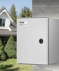 Heavy Duty Fiberglass Electrical Enclosure Box 12X10X6 Inch IP65 Waterproof And Dustproof Outdoor Junction Cabinet mounted on a wall.