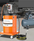 Heavy Duty Pneumatic Grease Gun 6000 Psi High Pressure Oil Injector For Trucks Rigs And Shop Machines Gearhead Approved Workhorse Smooth Handle Lube Master on a wheeled cart.
