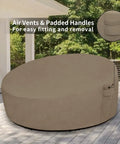 Heavy Duty 600D Outdoor Daybed Cover 75 Inch Diameter Round Waterproof Sofa Cover With Air Vent UV Resistant Camel Color Built Tough For All Weather Patio Protection on a patio