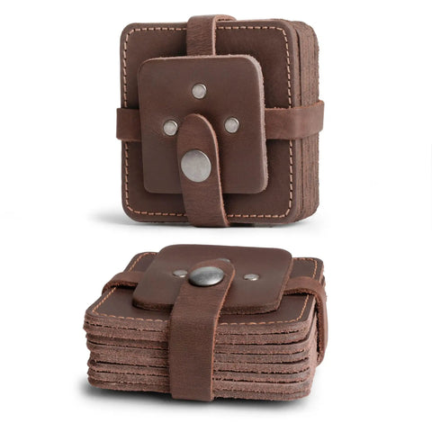 Leather Coaster Set Of 8 For Serious Surface Protection Bourbon Brown Bar Vibe Premium Table Coasters For Home And Office