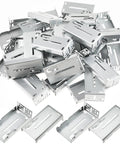 Heavy Duty Rear Mounting Brackets For 20 Pairs Of 45MM Soft Close Drawer Slides showing zinc-coated steel clips in a pile.