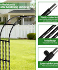 Adjustable Garden Arch Trellis 4.9x8.5 Ft Metal Outdoor Arbor For Climbing Plants, showing black durable PE-coated steel structure.