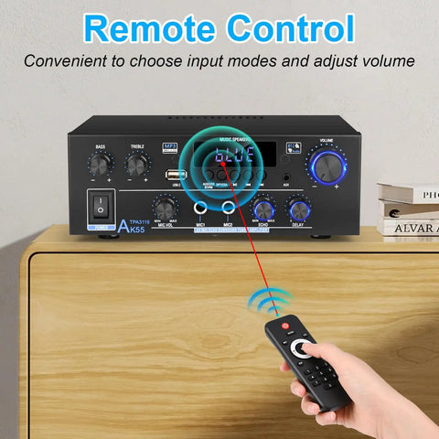Two Channel 500W Bluetooth 5.0 Stereo Audio Amplifier For Home Theater With FM Echo AUX USB SD MIC Optical And Coaxial Inputs