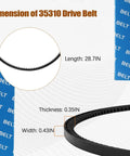 Diagram of 35310 drive belt dimensions for Rear Tine Tiller Belt For Earthquake Cultivator 12 X 728 4L Tooth HA Drive Belt