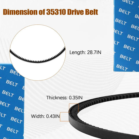 Diagram of 35310 drive belt dimensions for Rear Tine Tiller Belt For Earthquake Cultivator 12 X 728 4L Tooth HA Drive Belt