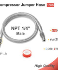 Heavy Duty Stainless Steel Air Compressor Jumper Hose 1/4 X 40 Inches with NPT Male fitting rated for 870 PSI.