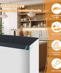 Matte Black Finger Edge Pulls 4 Pack Concealed Modern Drawer Handles for cabinets in kitchen setting with benefits listed