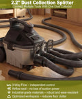 Slick 2.2 Inch Woodworking Dust Collector 3 Way Splitter With Independent Blast Gates for efficient tool connection in a workshop.
