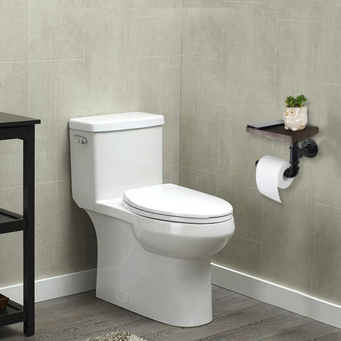 Industrial Dope Pipe Toilet Paper Holder With Wooden Shelf Rustic Wall Mount Roll Holder For Bathroom And Washroom