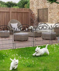 Tall Garden Dog Fence With Gate 36 Inches High 30.6 Feet Long 14 Panels Black Heavy Duty Metal Temporary Fence in garden setting
