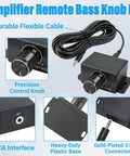 Universal 3.5mm Remote Bass Control Knob For Car Amplifier With 16 Ft Cable And Mounting Screws Plug And Play Upgrade showing flexible cable and heavy-duty plastic base.